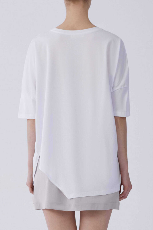 Kısa Kol Ön Detaylı Tişört Optik Beyaz - 2