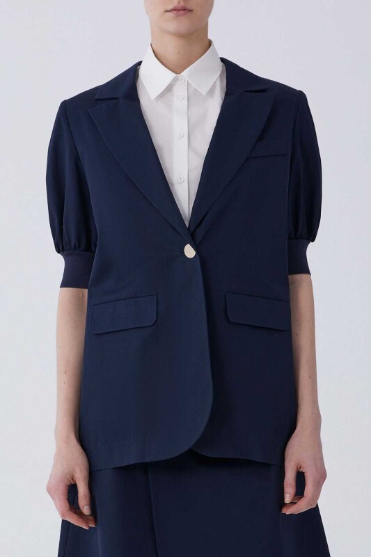 Kısa Kol Tek Düğme Ceket Lacivert - 1