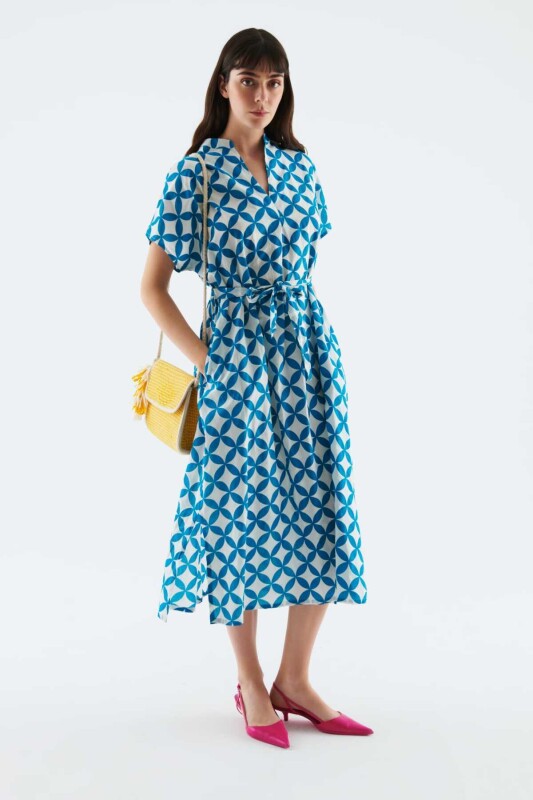 Kısa Kollu Kuşaklı Uzun Elbise Standart Renk - 3