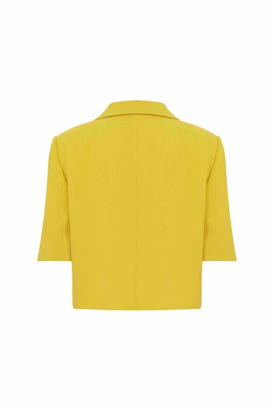  Kısa Kollu Mini Krep Kadın Ceket Sarı - 5