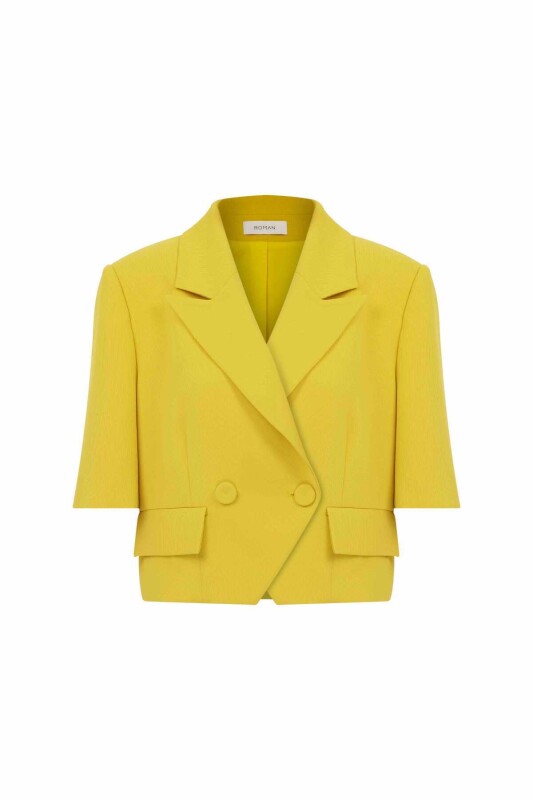  Kısa Kollu Mini Krep Kadın Ceket Sarı - 4