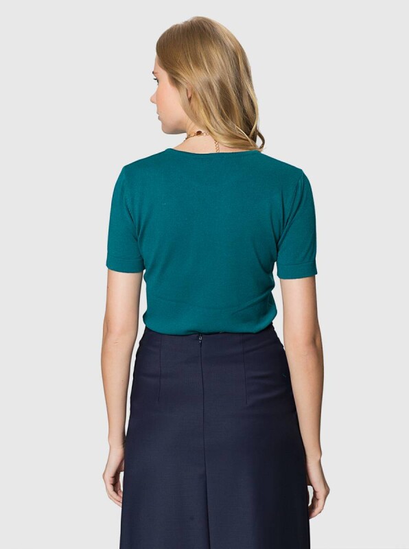  Kısa Kollu Sıfır Yaka Triko Petrol - 2