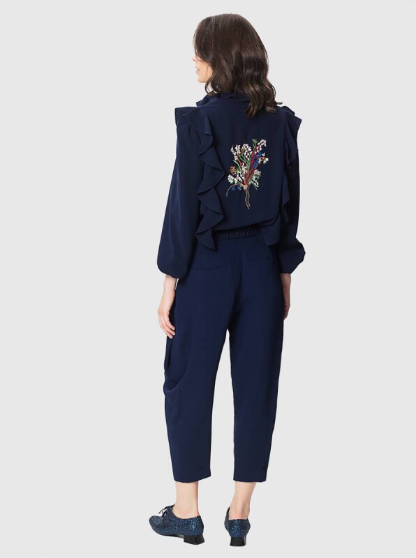  Kısa Paça Balon Kadın Pantolon Lacivert - 2