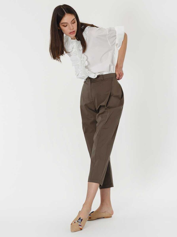 Kısa Paça Cepli Pantolon Haki - 3