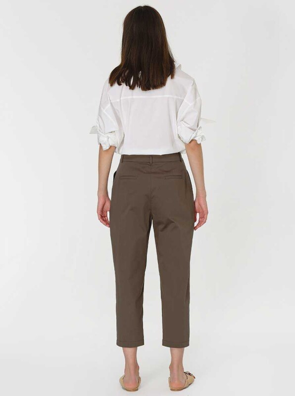 Kısa Paça Cepli Pantolon Haki - 2