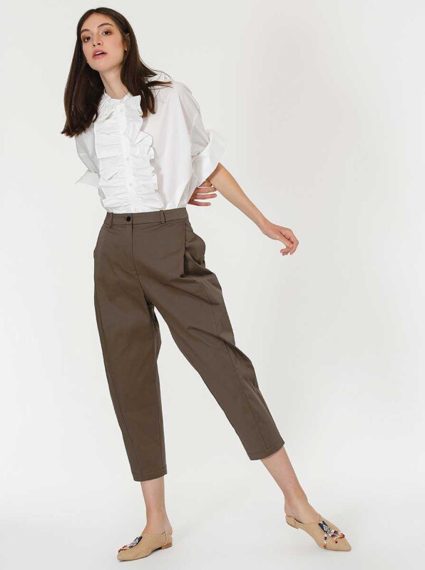 Kısa Paça Cepli Pantolon Haki - 4