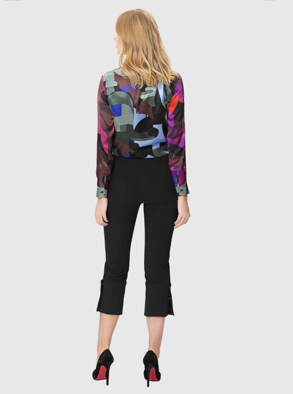  Kısa Paça DüğmeDetaylı Kadın Pantolon Siyah - 2