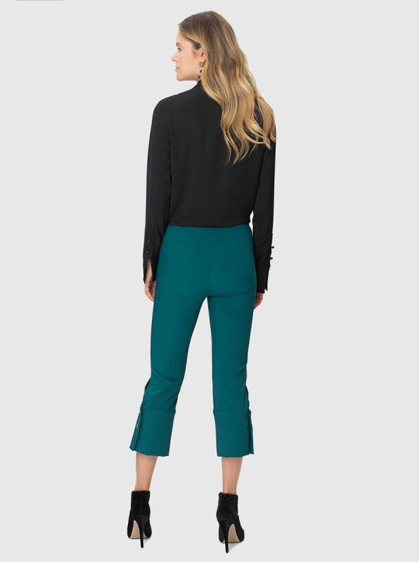  Kısa Paça DüğmeDetaylı Kadın Pantolon Yeşil - 2