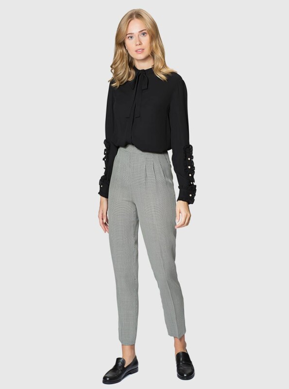  Kısa Paça Kadın Pantolon Siyah-Beyaz - 4