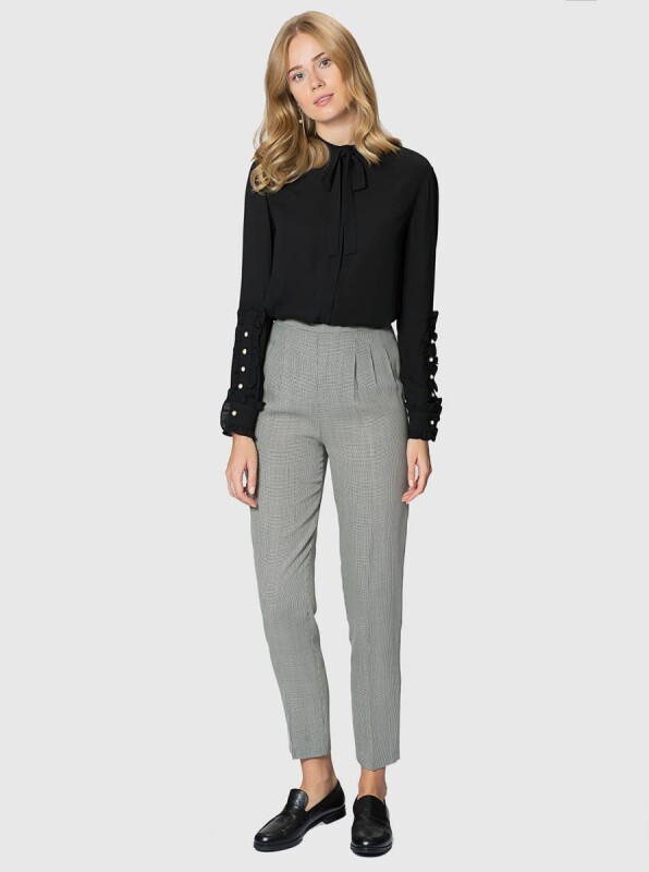  Kısa Paça Kadın Pantolon Siyah-Beyaz - 1