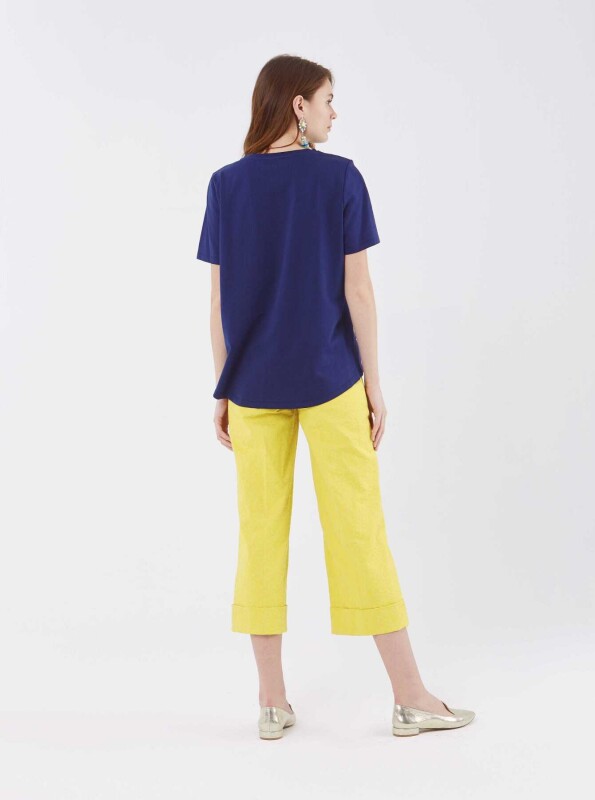 Kısa Paçalı Kadın Pantolon Sarı - 2