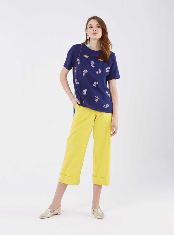 Kısa Paçalı Kadın Pantolon Sarı - 3