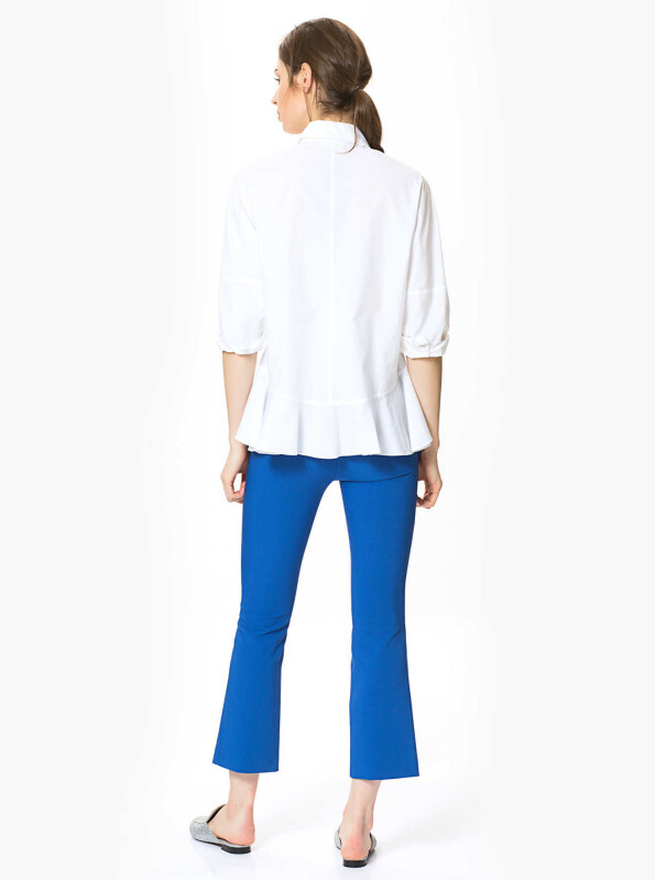 Kısa Ve Geniş Paça Pantolon Saks - 2