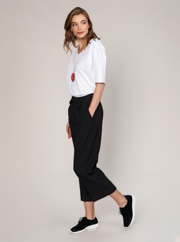  Kısa Ve Geniş Paça Pantolon Siyah - 3