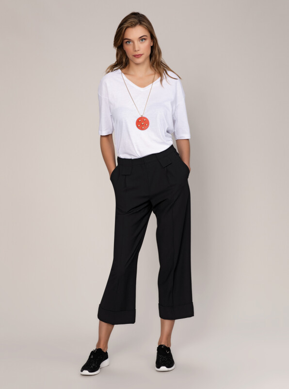  Kısa Ve Geniş Paça Pantolon Siyah - 1