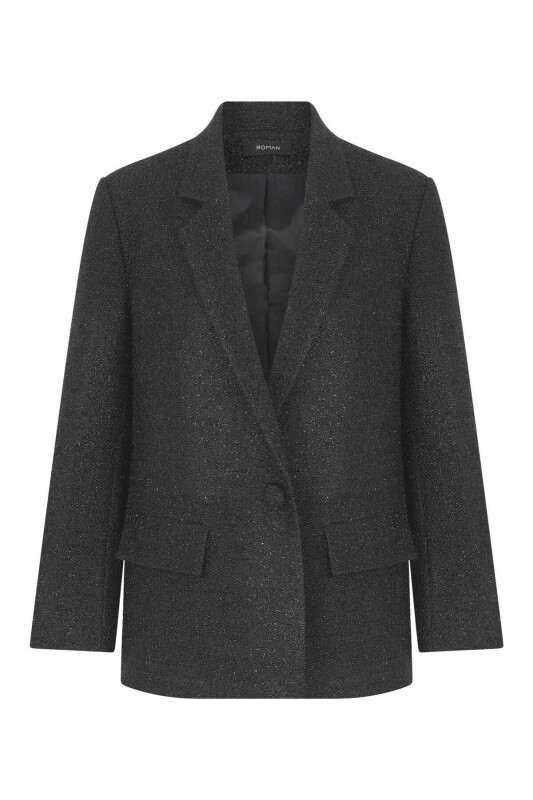  Klasik Simli Kadın Ceket Siyah - 4