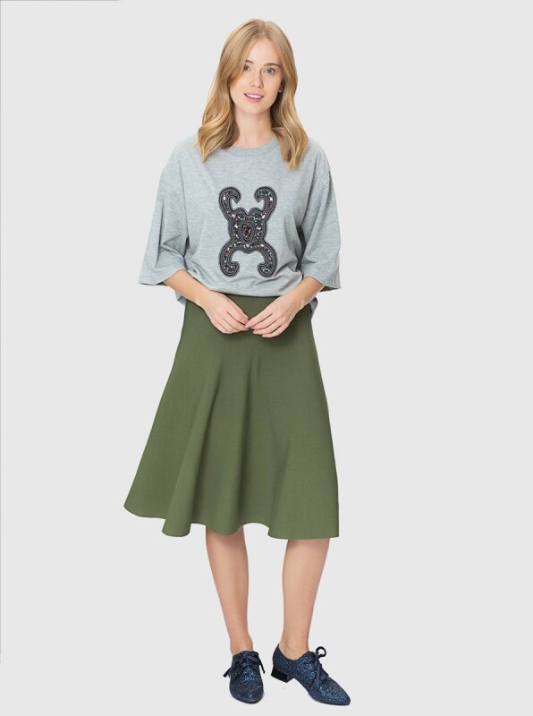  Kloş Koyu Triko Etek Yeşil - 1