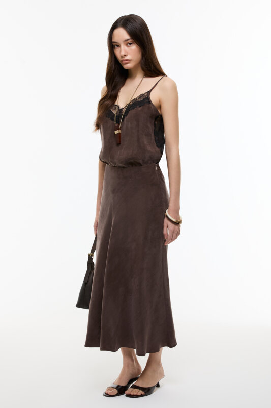 Kloş Midi Etek Kahve - 3