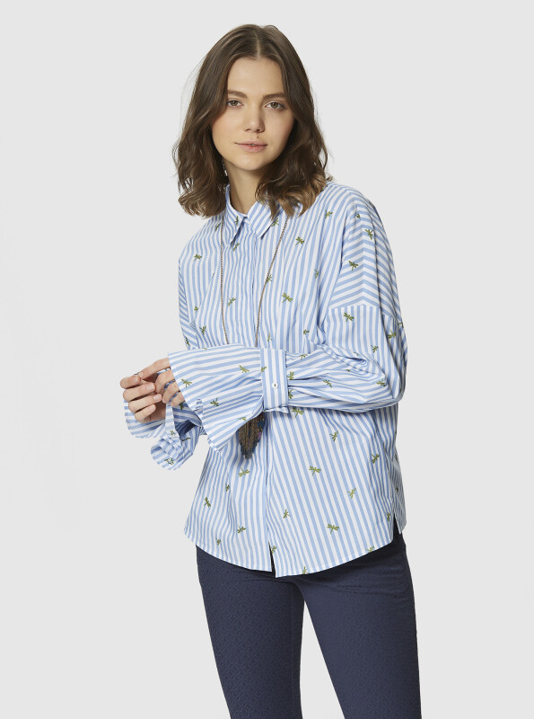 Kol Detaylı Çizgili Bluz Standart Renk - 4