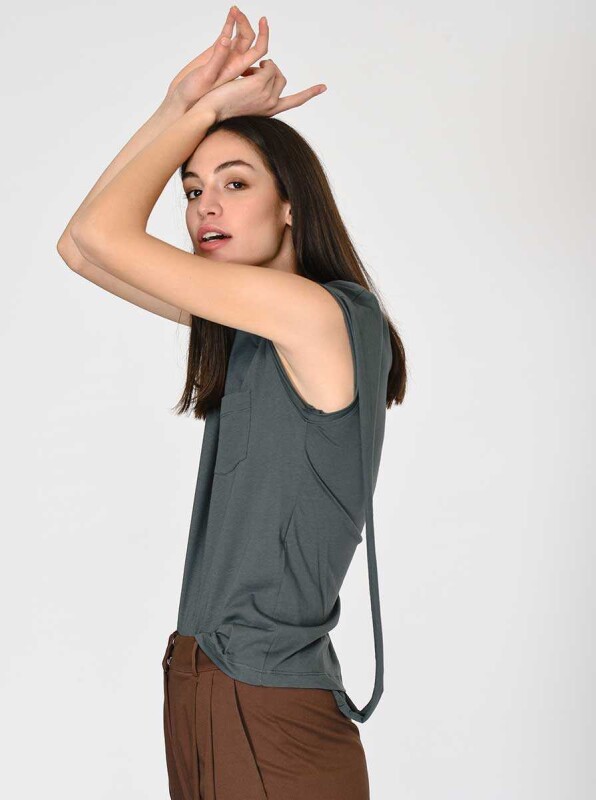 Kol Detaylı Kadın T-Shirt Antrasit - 4