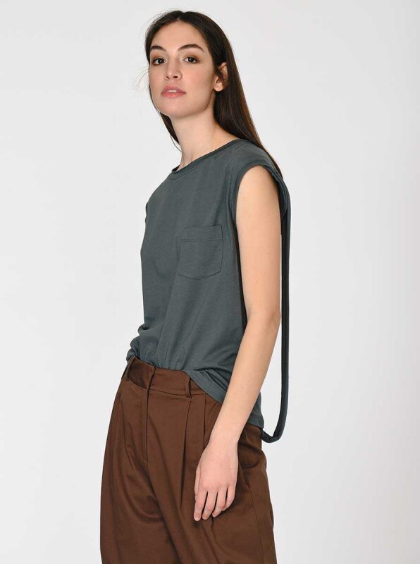 Kol Detaylı Kadın T-Shirt Antrasit - 3