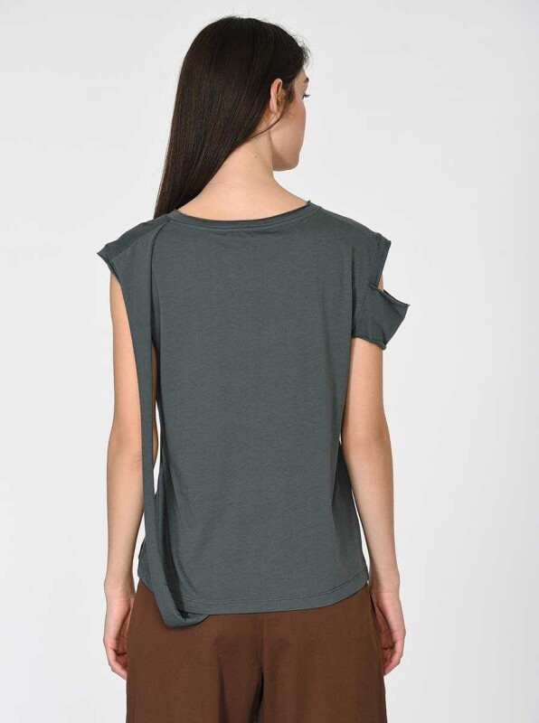 Kol Detaylı Kadın T-Shirt Antrasit - 2