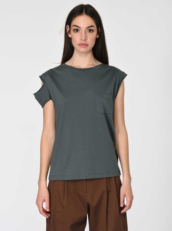 Kol Detaylı Kadın T-Shirt Antrasit 