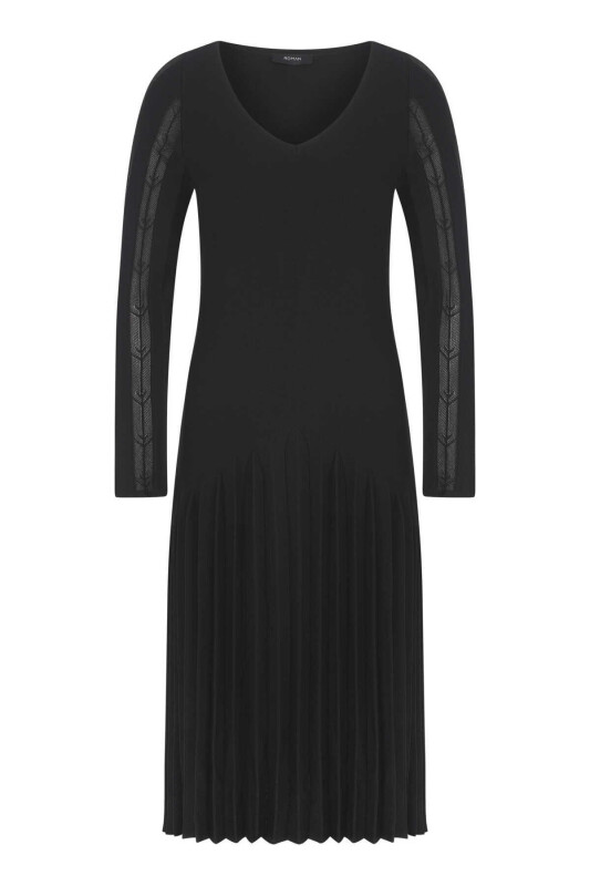  Kol Detaylı Triko Elbise Siyah - 4