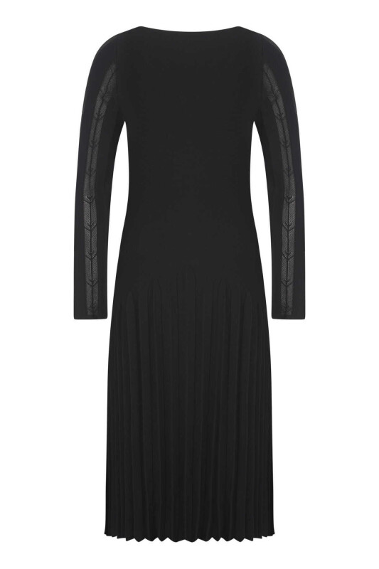  Kol Detaylı Triko Elbise Siyah - 5