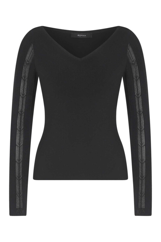  Kol Detaylı Triko Siyah - 4