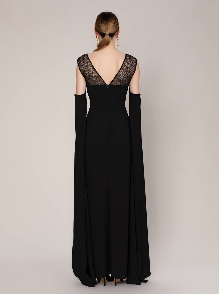  Kol Ve Dantel Detaylı Nişan Elbisesi Siyah - 2