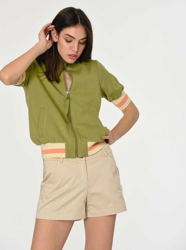 Kolları Detaylı Fermuarlı Sweatshirt Yeşil - 3
