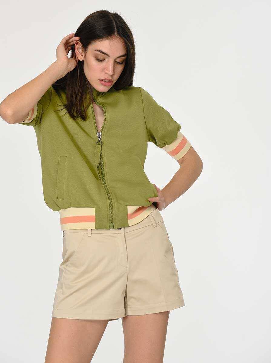 Kolları Detaylı Fermuarlı Sweatshirt Yeşil - 3
