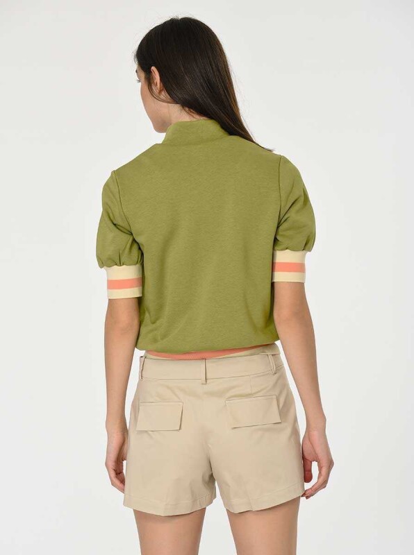 Kolları Detaylı Fermuarlı Sweatshirt Yeşil - 2