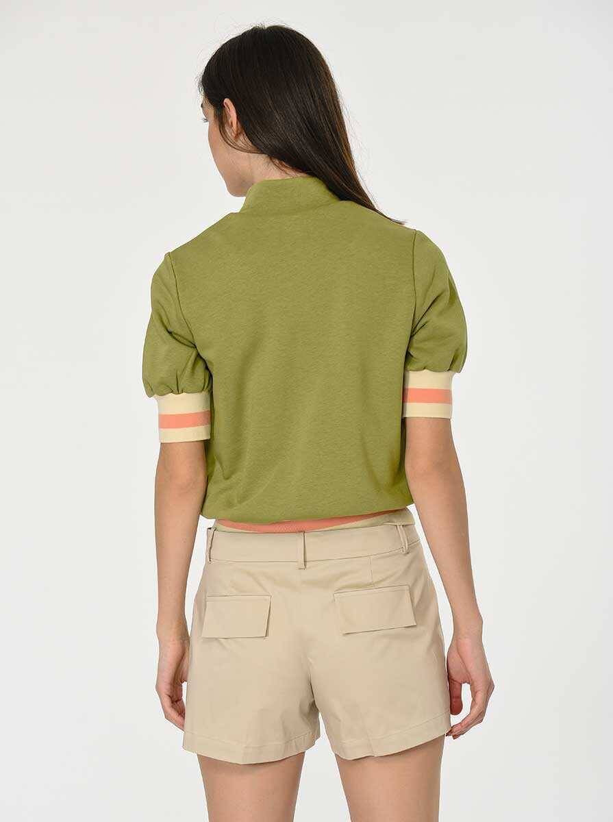 Kolları Detaylı Fermuarlı Sweatshirt Yeşil - 2