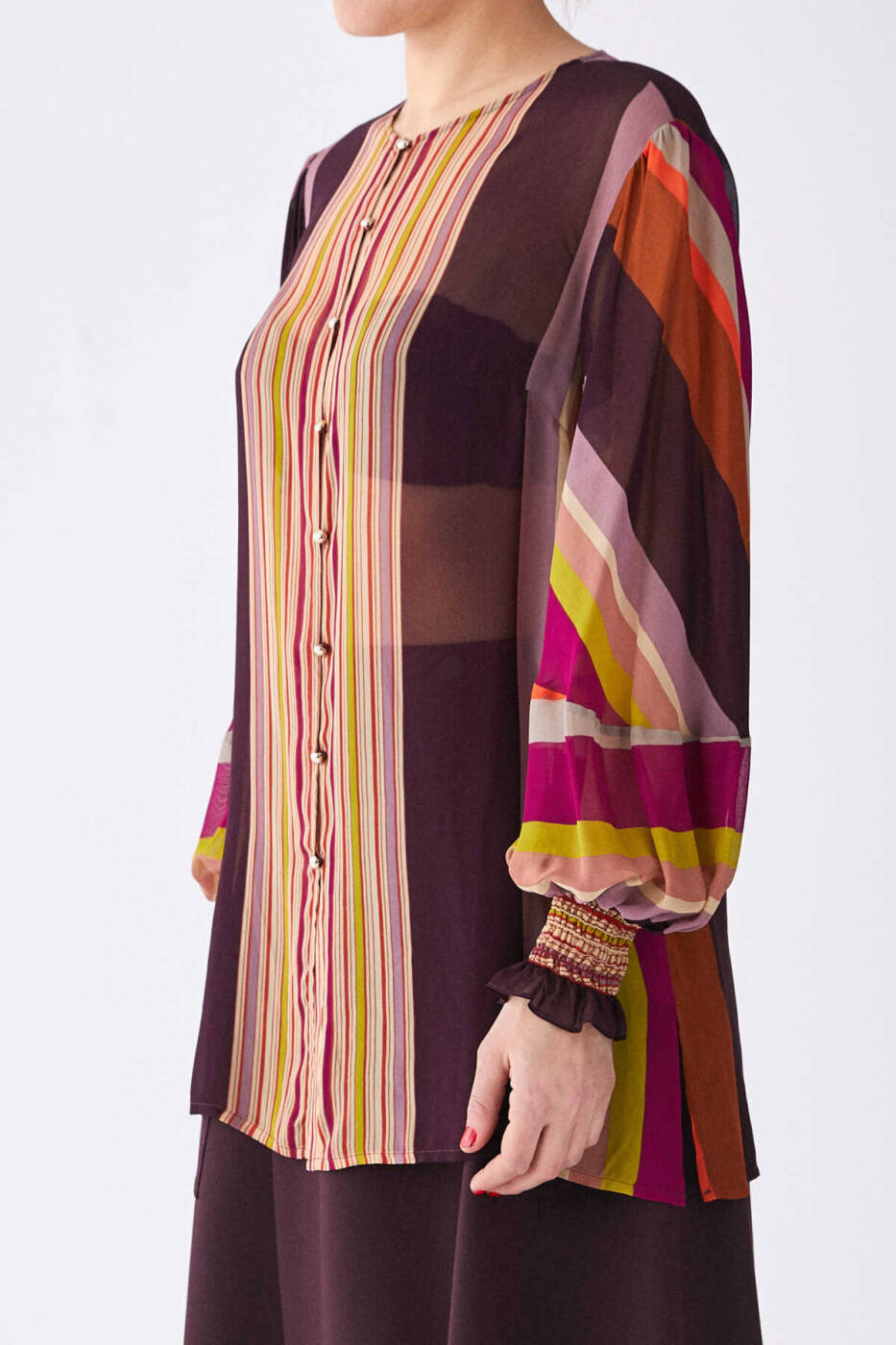  Kolları Detaylı Renkli Transparan Kadın Gömlek Standart Renk - 3