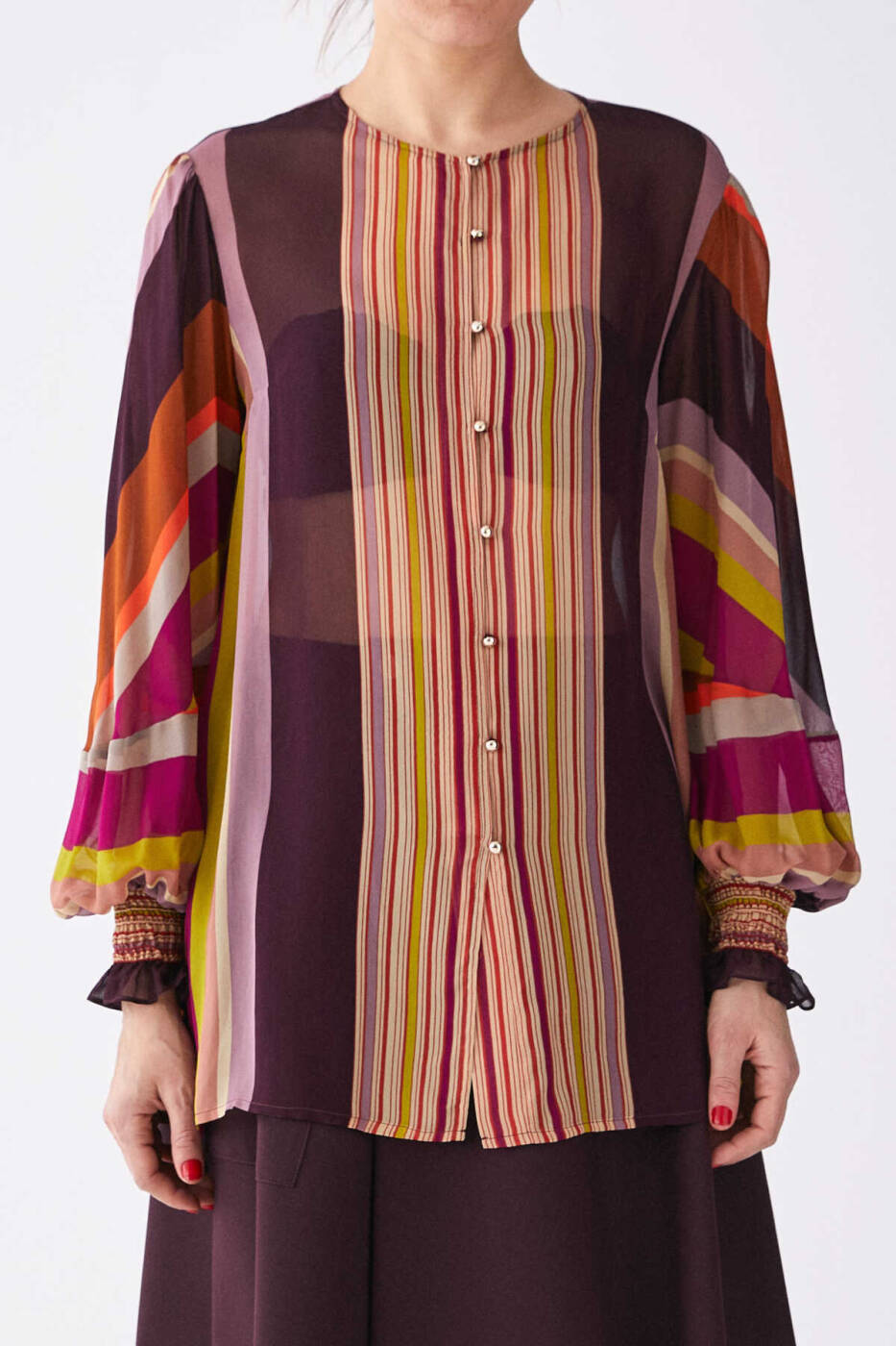  Kolları Detaylı Renkli Transparan Kadın Gömlek Standart Renk - 1