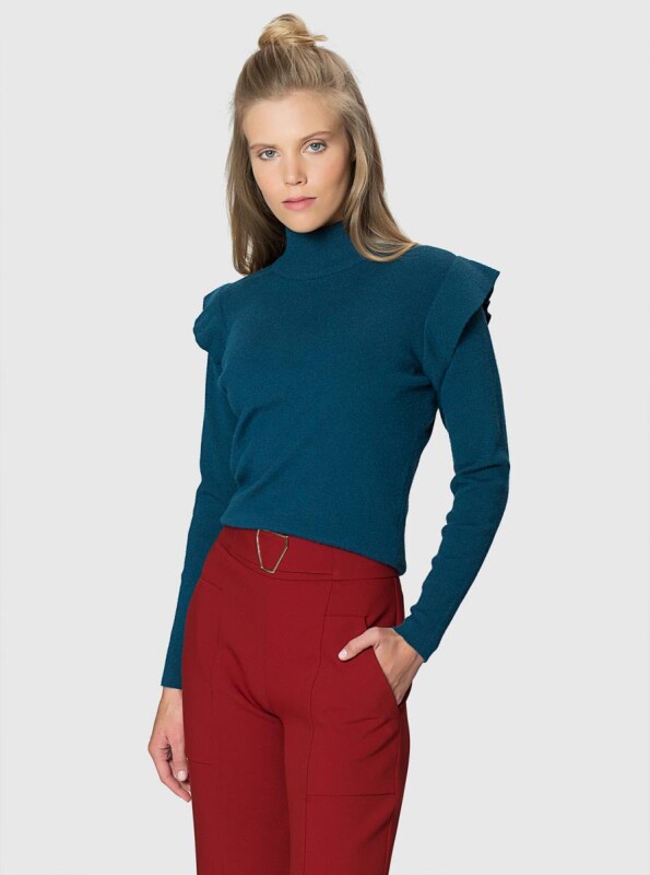  Kolları Detaylı Triko Petrol - 1