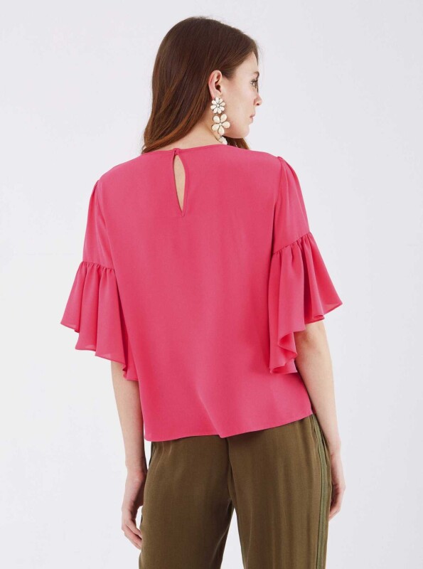 Kolları Volanlı Bluz Fuşya - 2