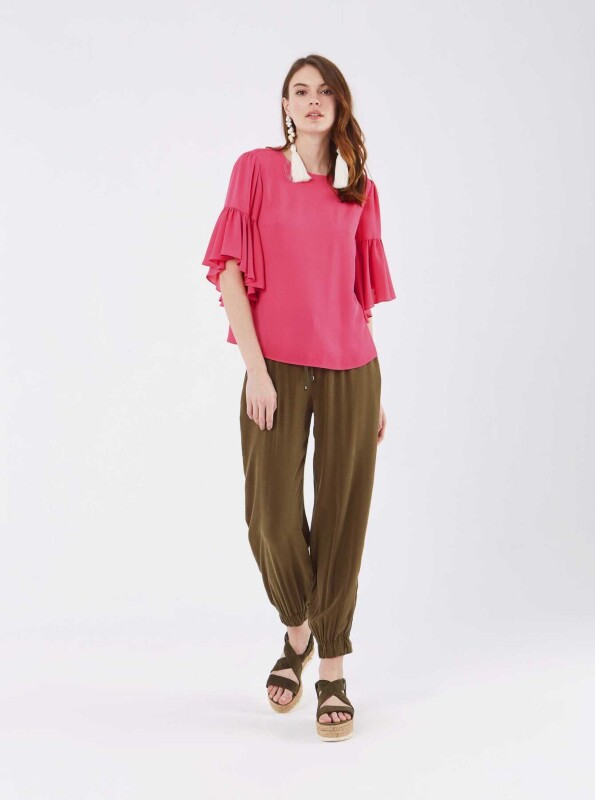 Kolları Volanlı Bluz Fuşya - 3