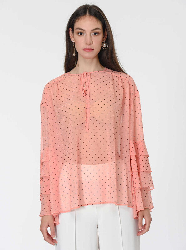 Kolları Volanlı Bluz Pembe - 1