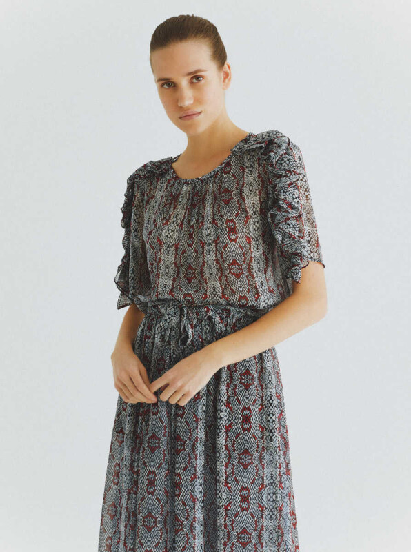  Kolları Volanlı Şifon Elbise Standart Renk - 3