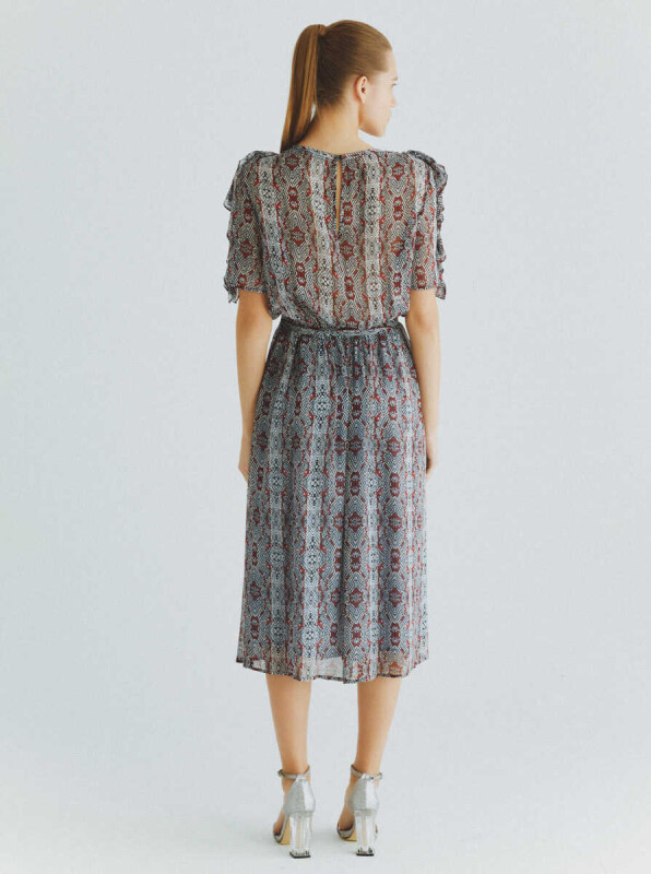  Kolları Volanlı Şifon Elbise Standart Renk - 2