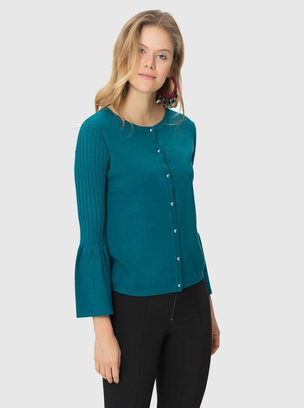  Kolları Volanlı Triko Petrol - 4