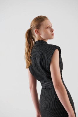  Kolsuz Çizgili Abiye Elbise Standart Renk - 2