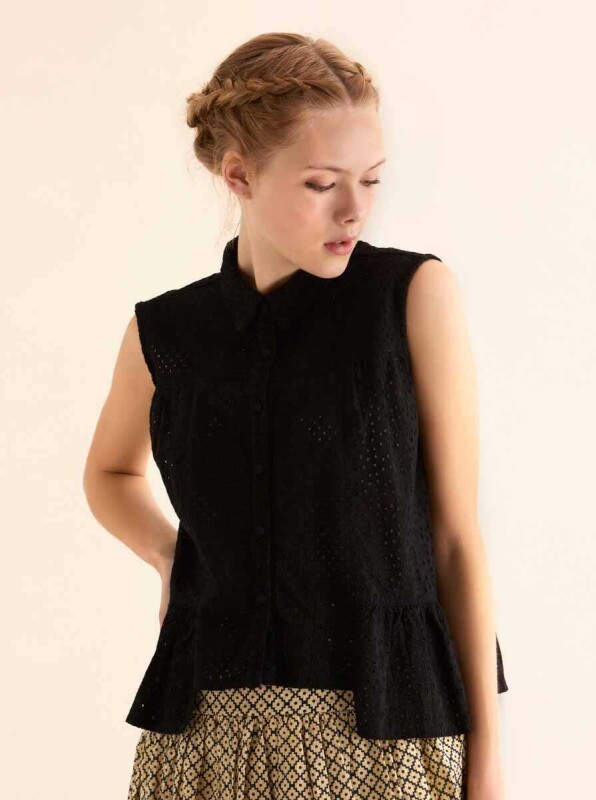 Kolsuz Desenli Gömlek Siyah - 3