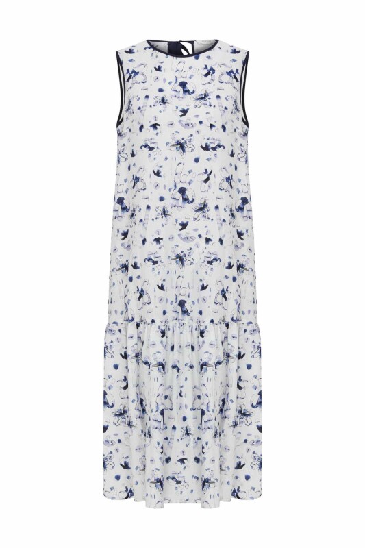 Kolsuz Desenli Midi Boy Elbise Standart Renk - 4