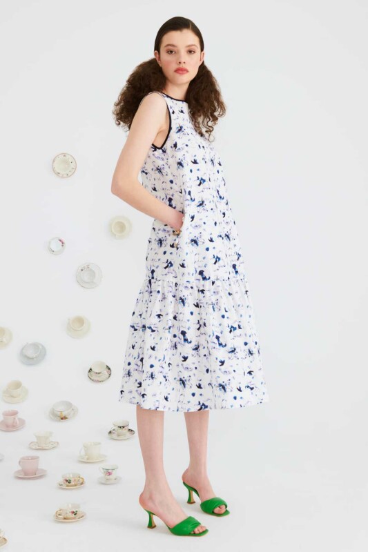 Kolsuz Desenli Midi Boy Elbise Standart Renk - 3