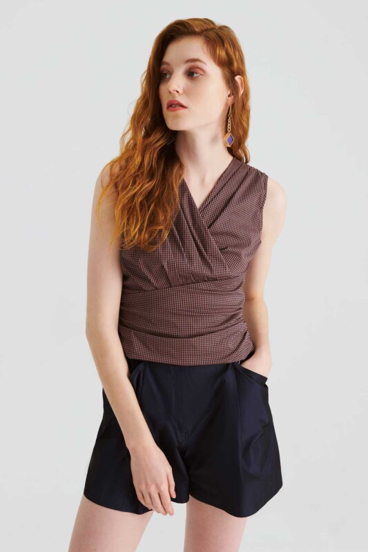 Kolsuz Kruvaze Bluz Siyah-Beyaz - 1