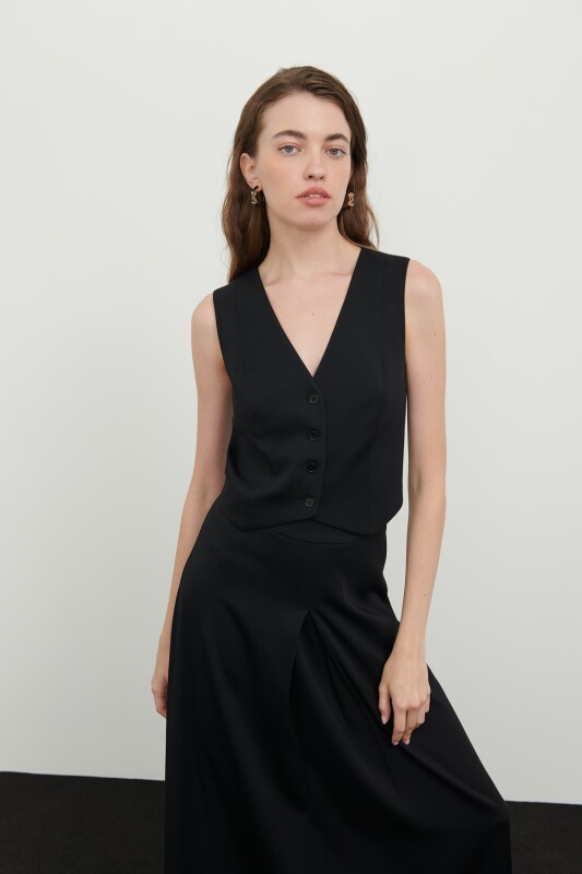 Crep V Yaka Viscon Yelek Siyah - 1